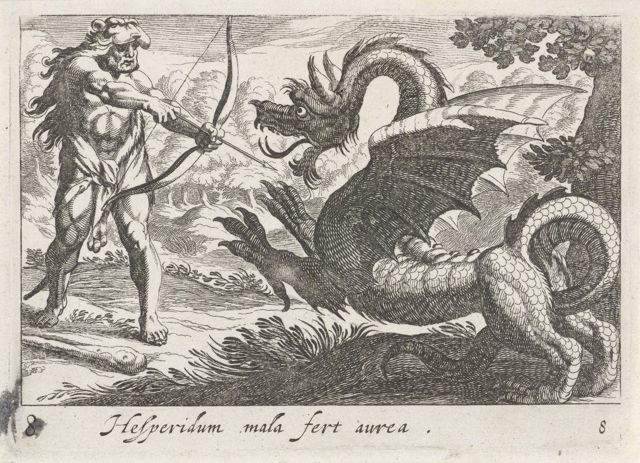 Herkules dræber dragen Ladon af Simon Frisius