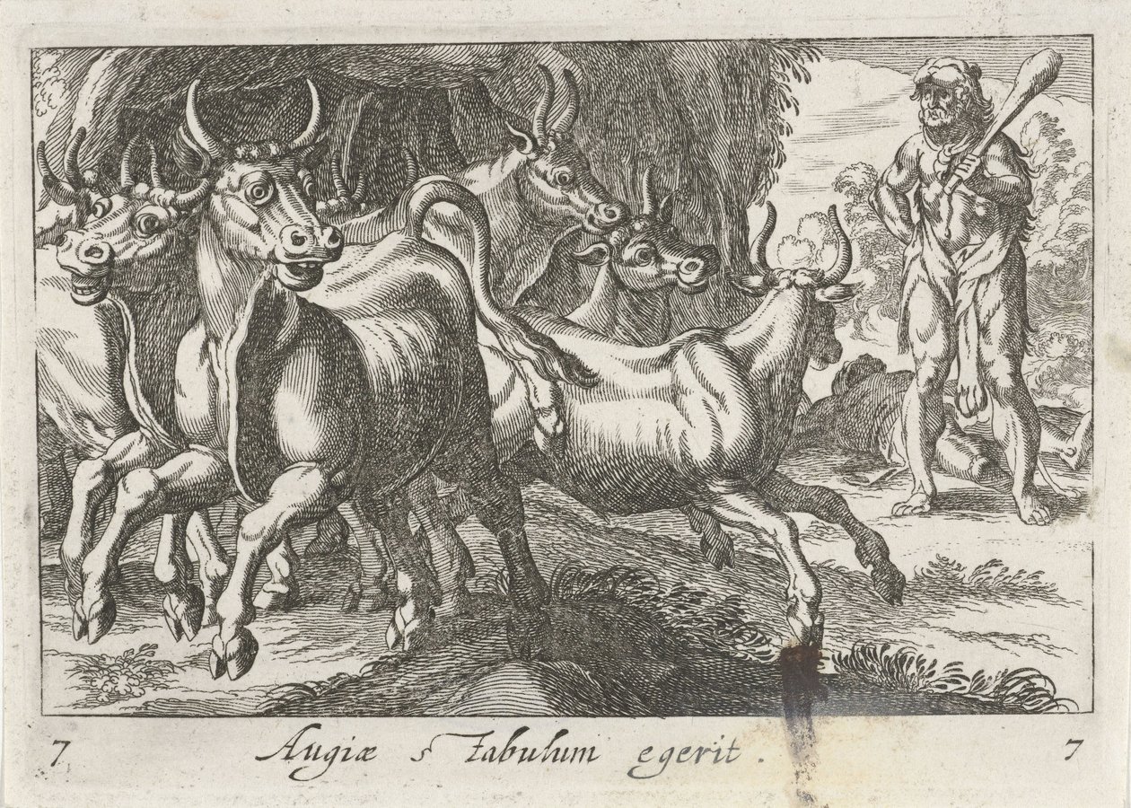 Hercules hoedt de kudde van Geryon (titel på objekt) Herculische temaer (serietitel) af Simon Frisius