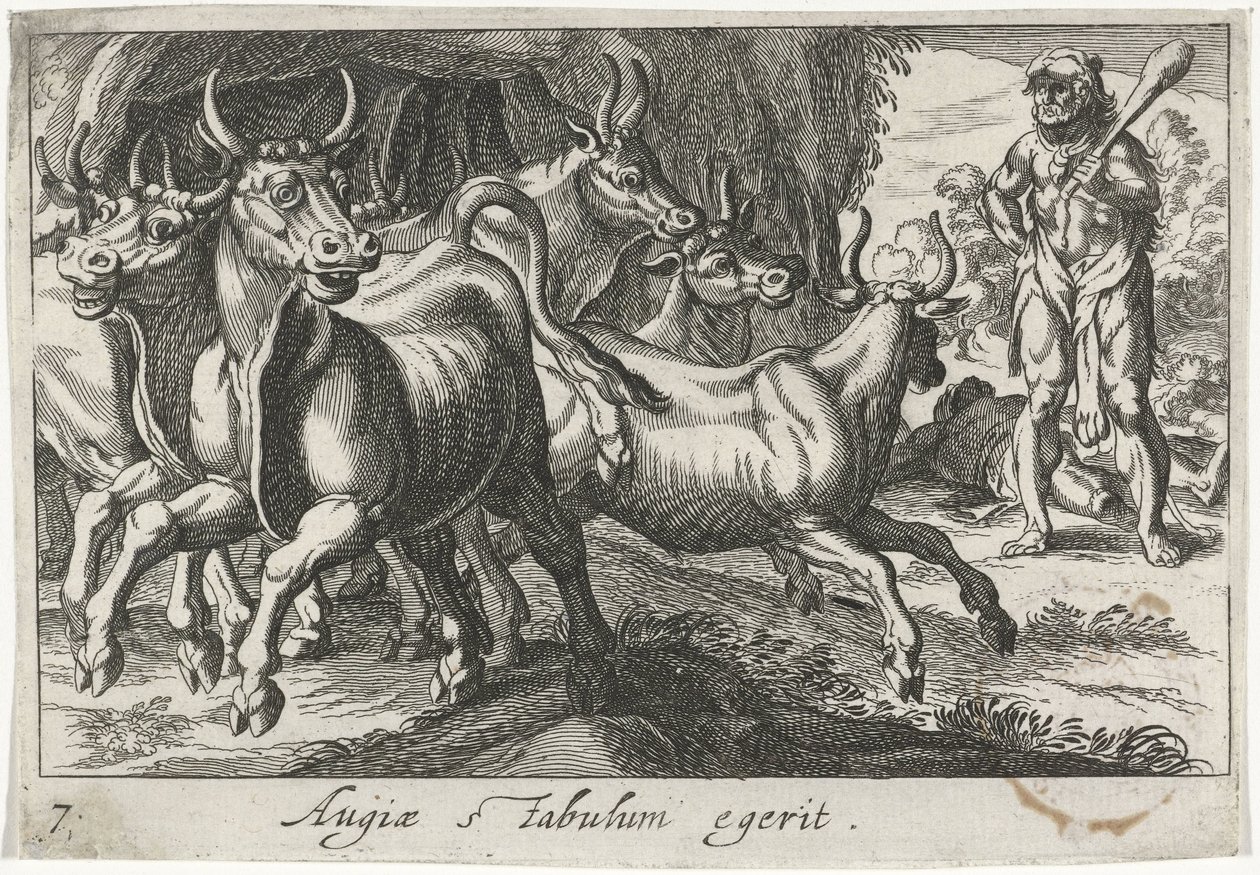 Hercules hoedt de kudde van Geryon (titel på objekt) Herculische temaer (serietitel) af Simon Frisius
