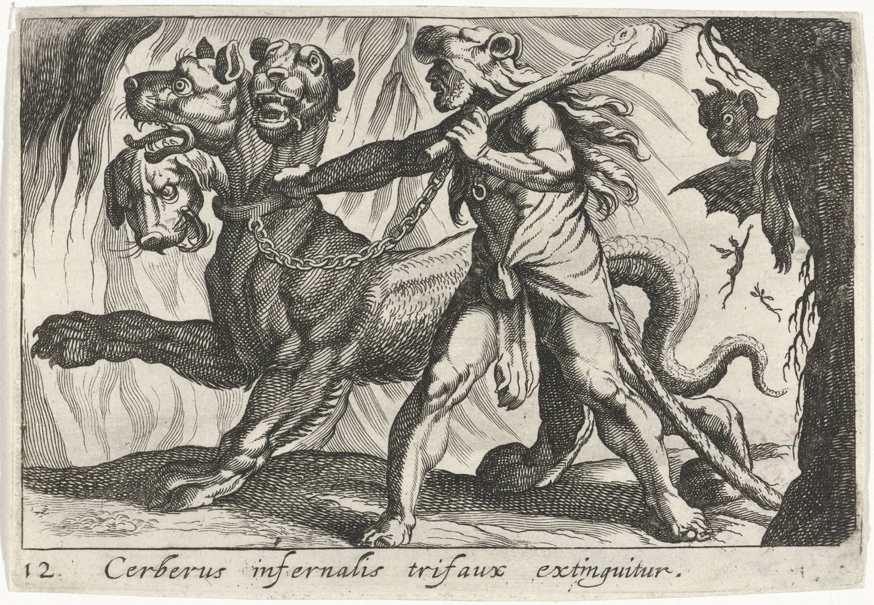 Herkules fanger Kerberos af Simon Frisius