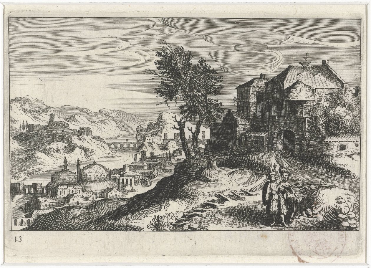 Ådal med bygninger Sydeuropæiske landskaber (serietitel) Topographia variarum regionum (serietitel) af Simon Frisius