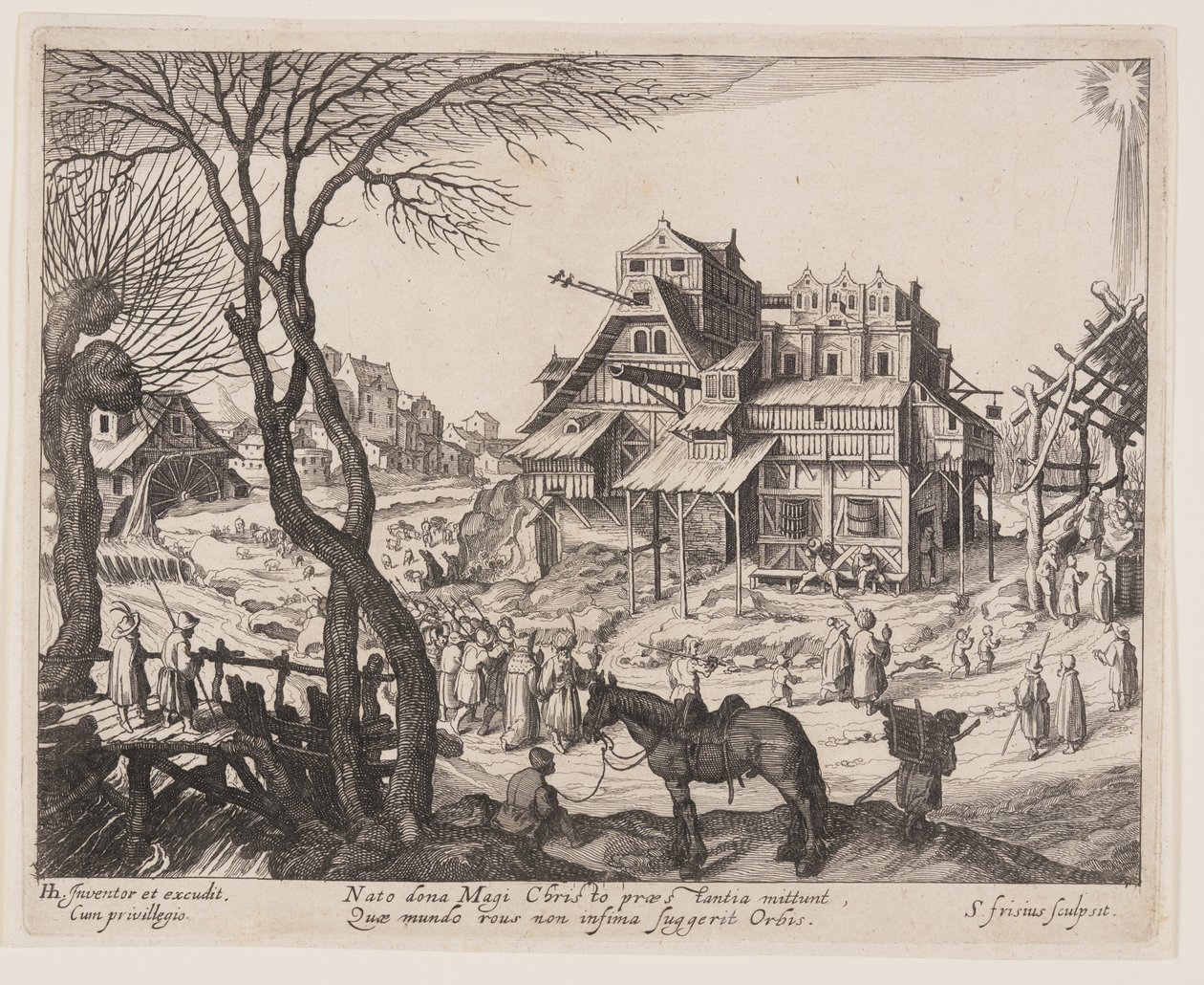The Adoration of the Magi, fra Landskaber med scener fra Kristi liv af Simon Frisius