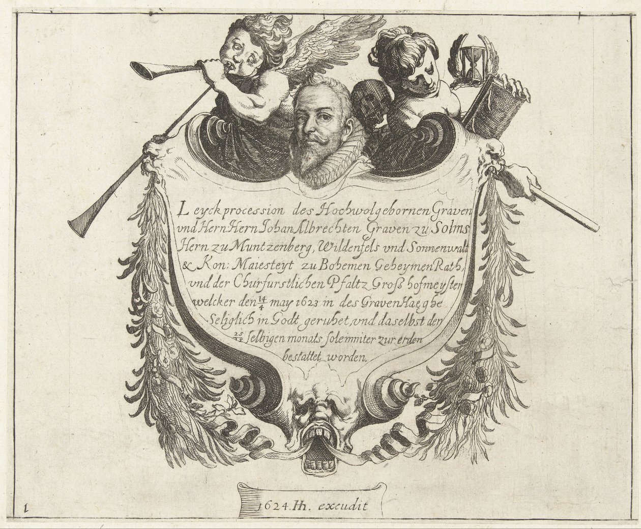 Titelbillede til begravelsesoptoget for Johann Albrecht, greve af Solms, 1623 af Simon Frisius