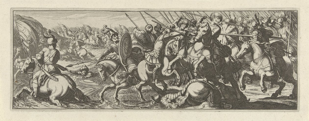 Veldslag ved en rivier Cavalry (serietitel) Faecvnda hvad er den elskede af Phaebus og den taknemmelige Florentia til mænd af skarpt geni, nok er vist af pvgnas, enthea af kraften fra brysterne, som Mercury udskårne den garvede klient (serietitel) af Simon Frisius