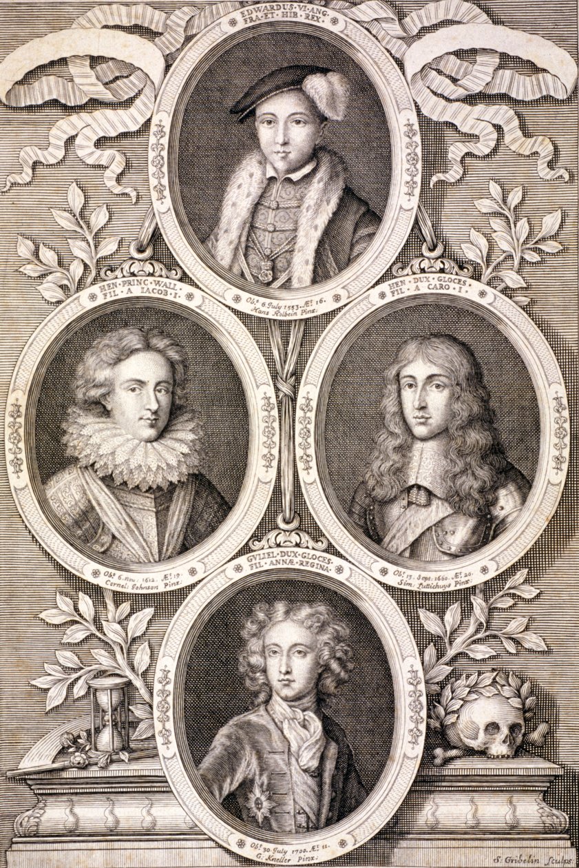 Edward VI, Henry og William, hertugerne af Gloucester, og Henry, Prince of Wales, c1700. af Simon Gribelin