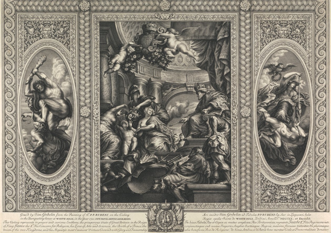 The Ceiling of the Banket House at Whitehall: The Union of the Crowns of England and Scotland af Simon Gribelin