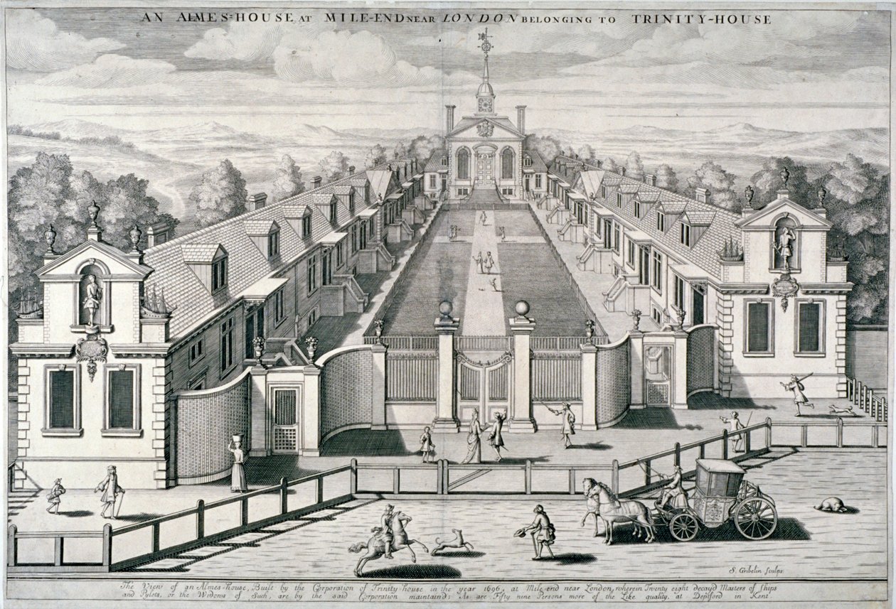Trinity Almshouses, Mile End Road, Stepney, London, 1696. af Simon Gribelin