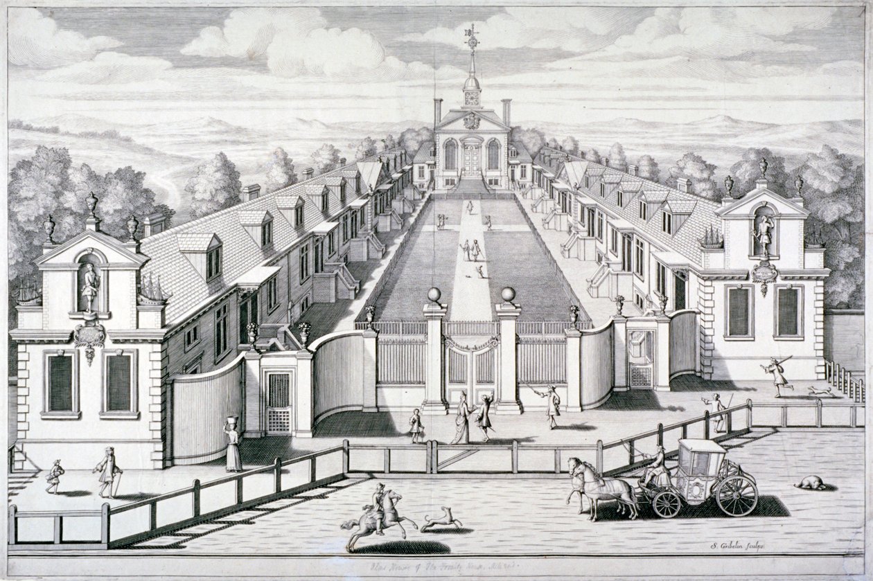 Trinity Almshouses, Mile End Road, Stepney, London, 1696. af Simon Gribelin