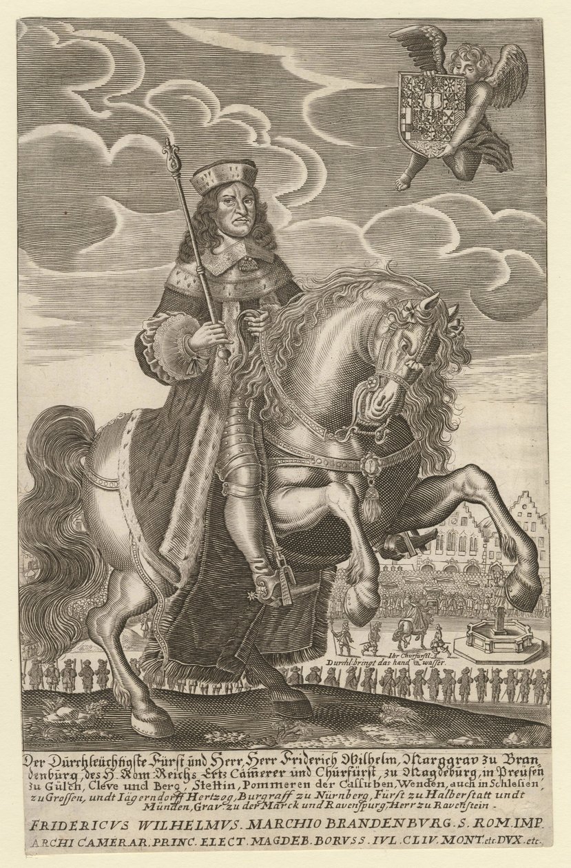 Frederic-Guillaume Ier de Brandebourg - (Frederic Guillaume) Portræt af Frederik Vilhelm (1620-1688), kurfyrst af Brandenburg, hertug af Preussen - Grimm, Simon (aktiv ca. 1680) - 1680 - Kobberstik - 29,4x18,9 - Privat samling af Simon Grimm
