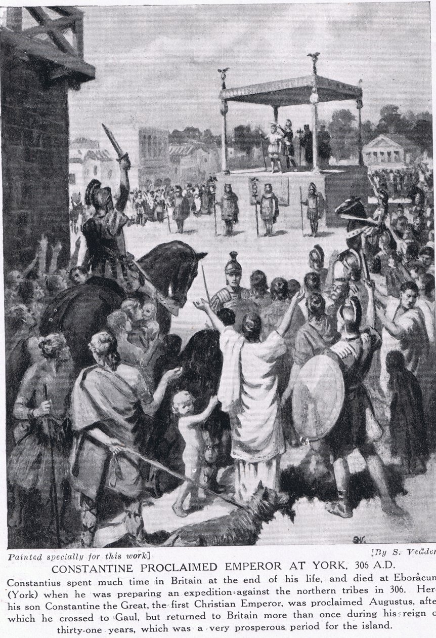 Konstantin udråbt til kejser i York, 306 e.Kr., illustration fra "Hutchinson