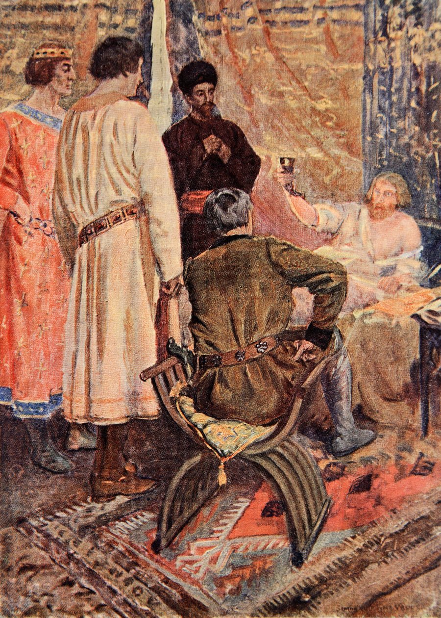Richard Løvehjerte rejste sig i sin seng og tog en kop i hånden, illustration til 
