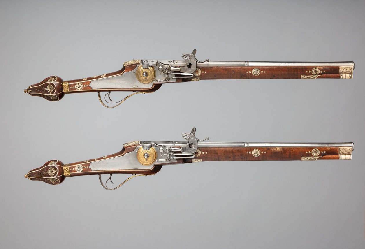 Par Wheellock-pistoler lavet til livvagten af prins-valget i Sachsen, tysk, C1610 af Simon Helbig