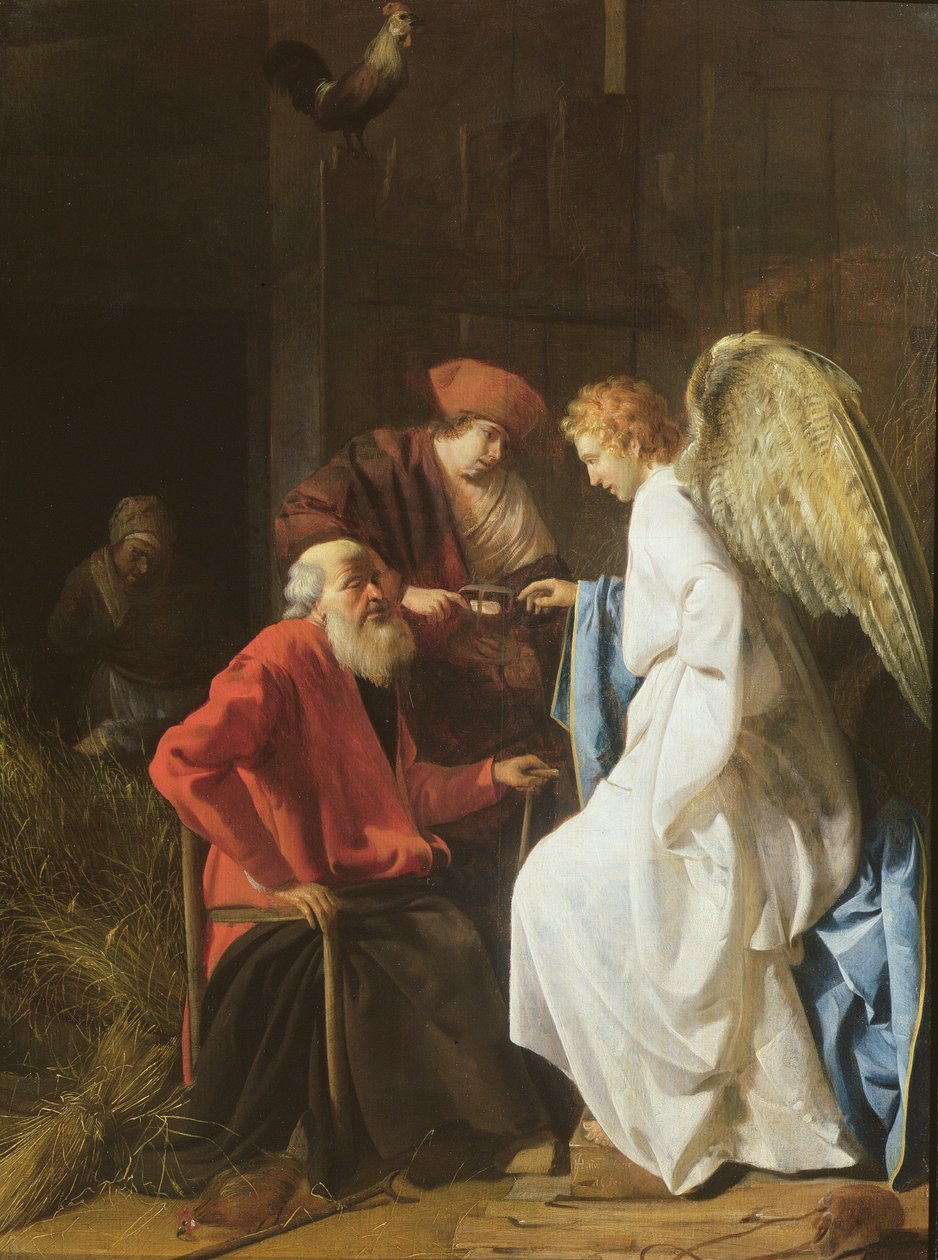 Tobias and the Angel curing the Blindness of Tobit, 1630 af Simon Henrixz van Amersfoort