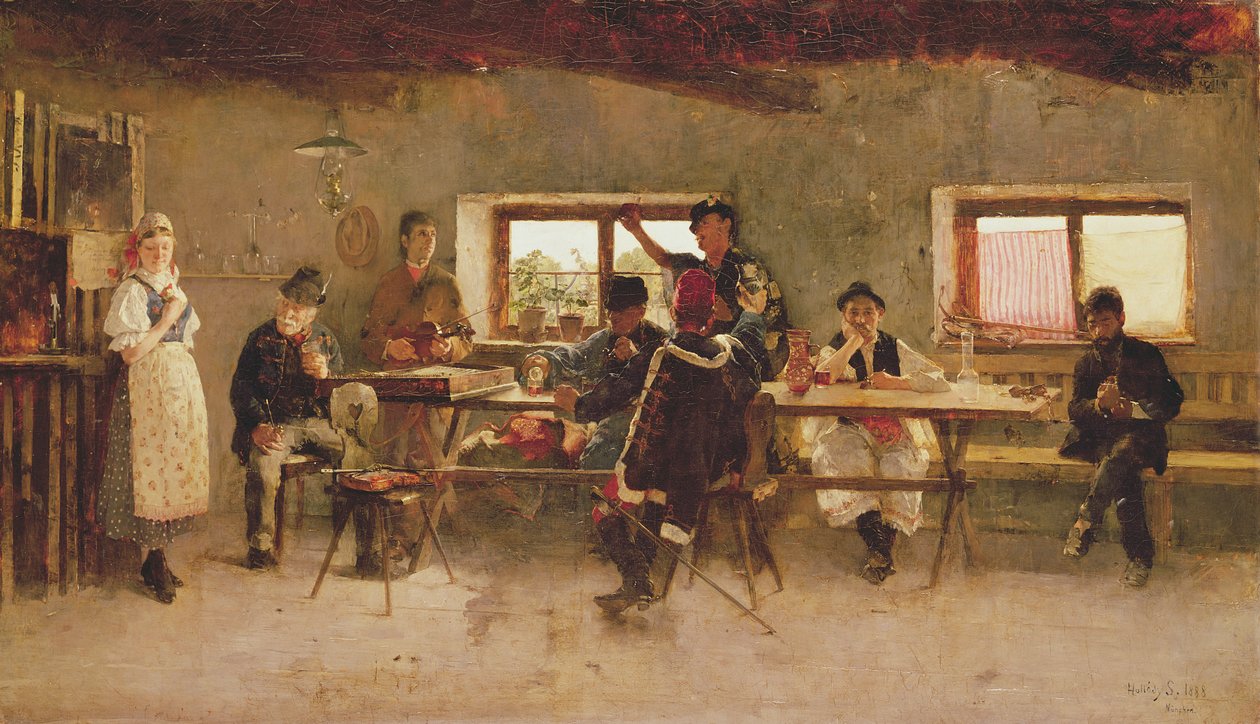 Revelers in a Pub, 1888 af Simon Hollosy