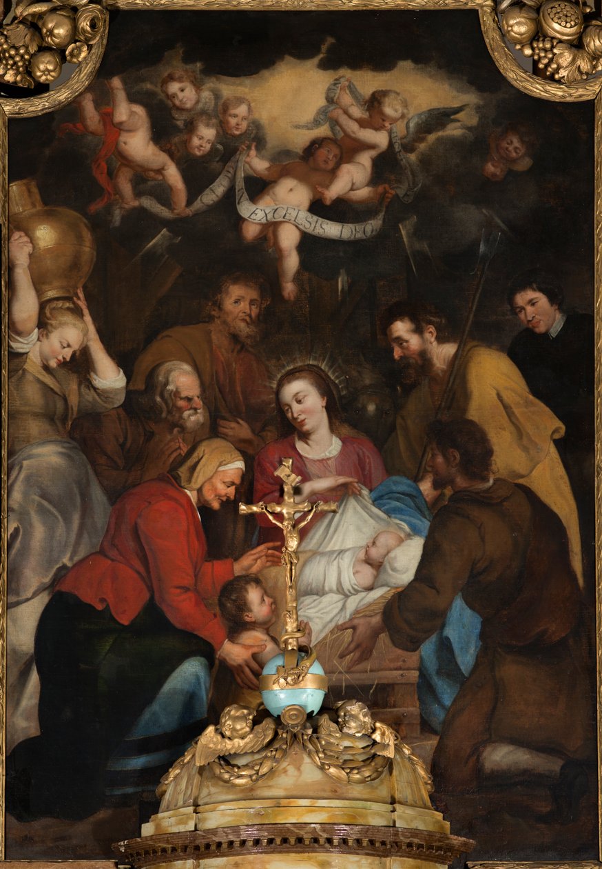 Sognekirke (Nedre Navn, Sint-Vedastu Kirke). Interiør. Højalteret. Tilbedelse af Magi. Simon De Paepe. Omkring 1660-1 af Simon II de Pape