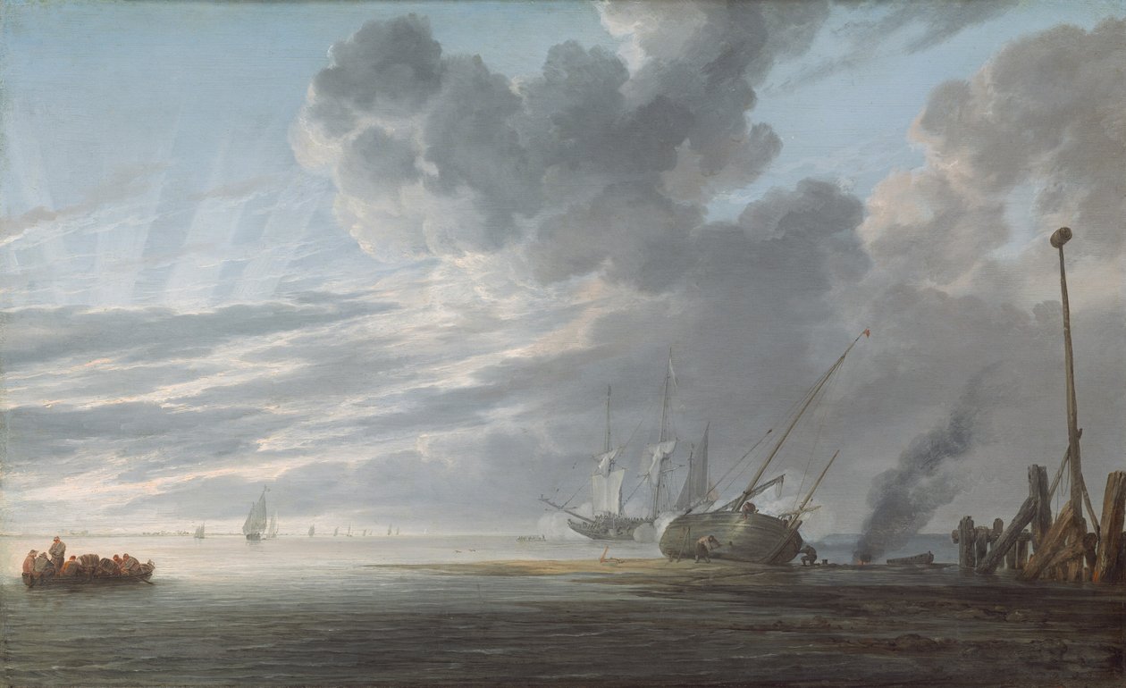 Flodmunding ved dagens slutning, ca. 1640-1645 (olie på panel) af Simon Jacobsz. Vlieger