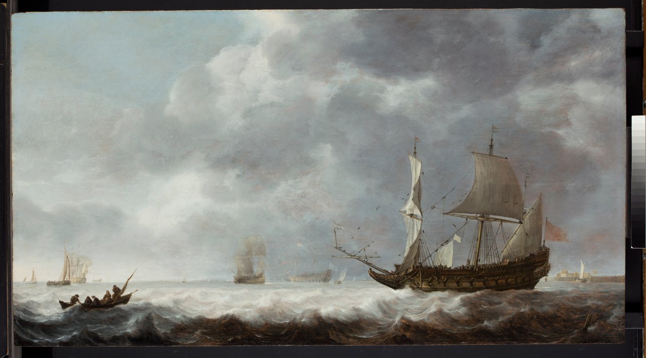 Havstykke, en brise nær en hollandsk havn, ca. 1640 af Simon Jacobsz. Vlieger