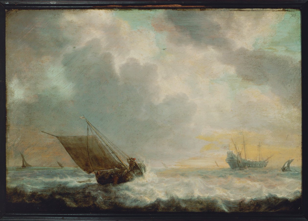 Seascape (maleri på træ) af Simon Jacobsz. Vlieger