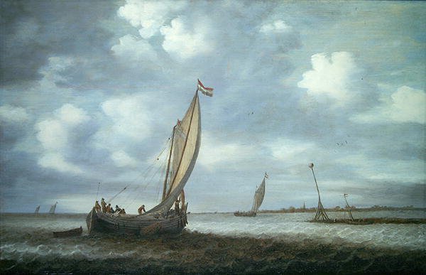 Skibe i en flodmunding (olie på lærred) af Simon Jacobsz. Vlieger