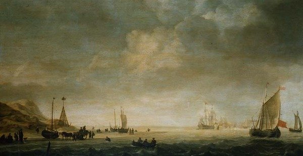Bredden ved Scheveningen med fiskere på stranden af Simon Jacobsz. Vlieger
