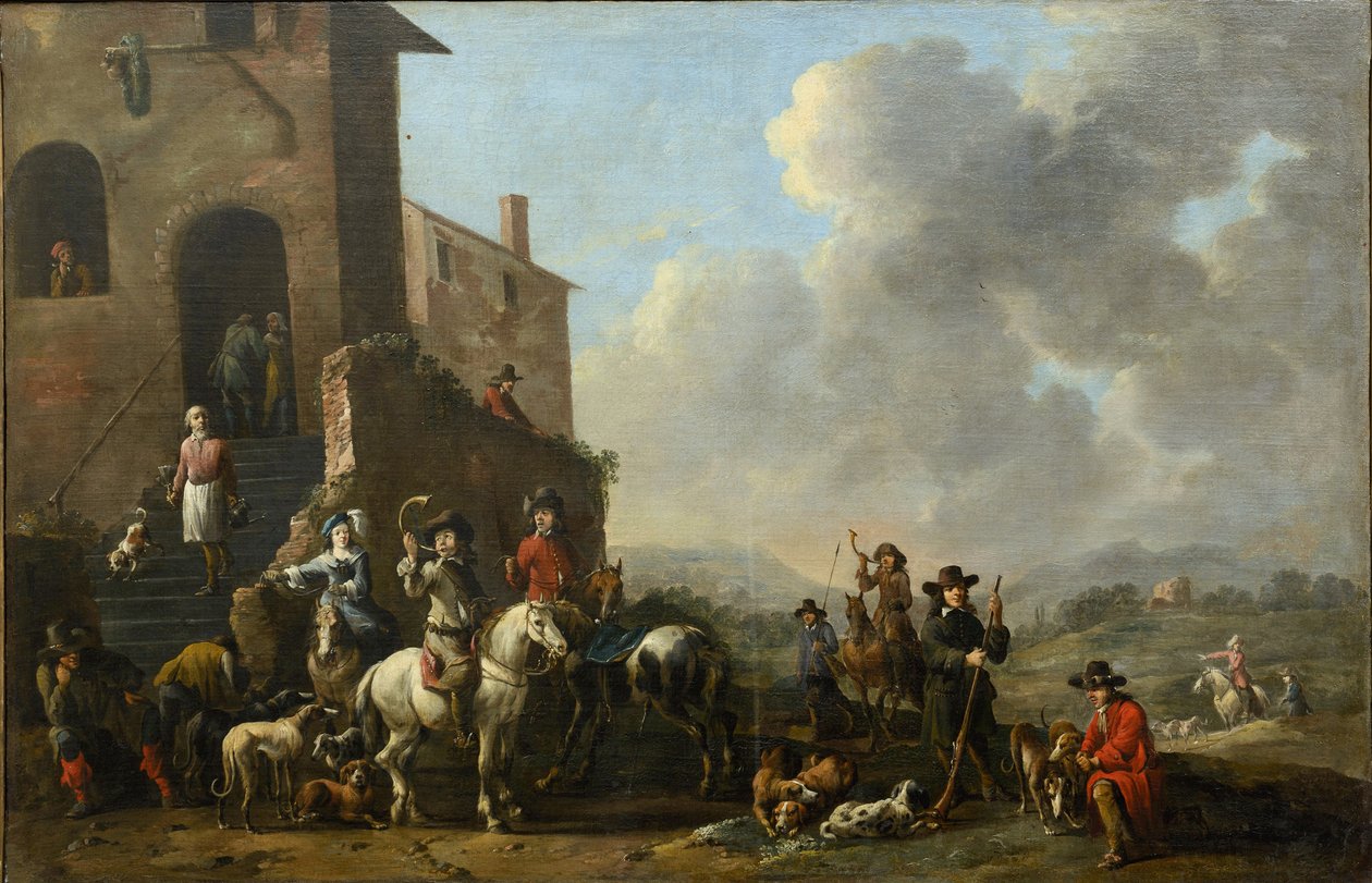 Forberedelse til jagten af ​​Douw, Simon Johannes van (ca 1630-efter 1677) af Simon Johannes van Douw