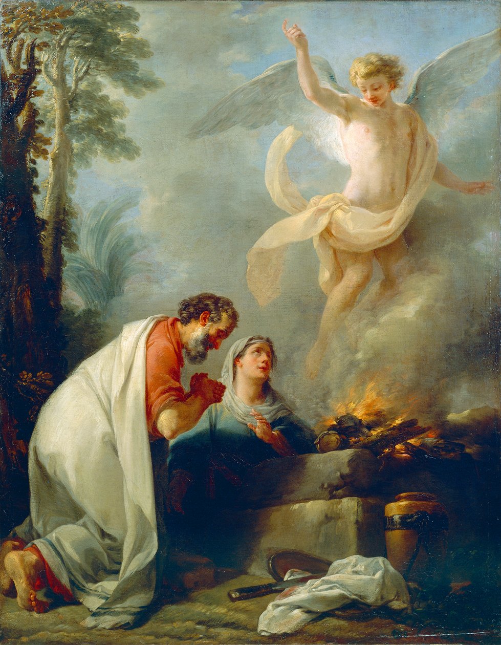 Simon Julienin (1735-1800) Manoahin, Simsonin isän, uhri, öljy kankaalle, n. 1760 af Simon Julien
