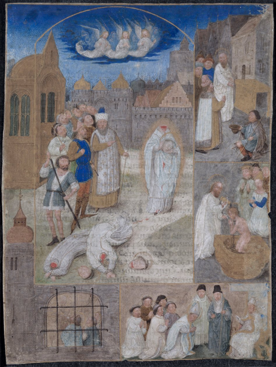 Blad udskåret fra et brev af Charles the Bold og Margaret of York: The Martyrdom of Saint Denis af Simon Marmion