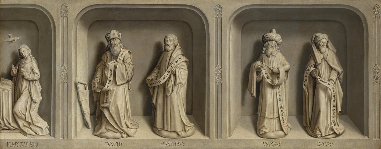 Scener fra den hellige Bertins liv og Bebudelsen til Maria med profeter og evangelister af Simon Marmion
