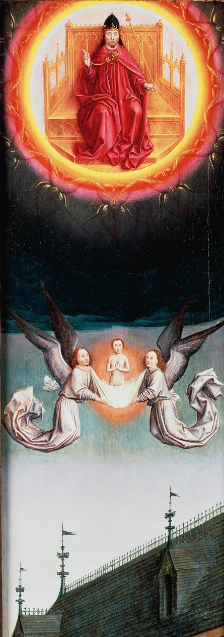 Sankt Bertins sjæl stiger til himlen, fragment af Sankt Bertins altertavle, ca. 1459, af Simon Marmion (ca. 1425-1489), olie på panel, 57,7x20,5 cm af Simon Marmion