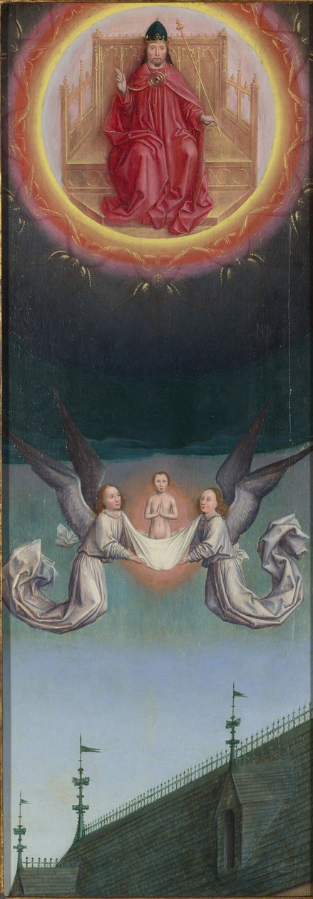 Sankt Bertins sjæl båret op til Gud fra Sankt Bertins altertavle, ca 1459 af Simon Marmion