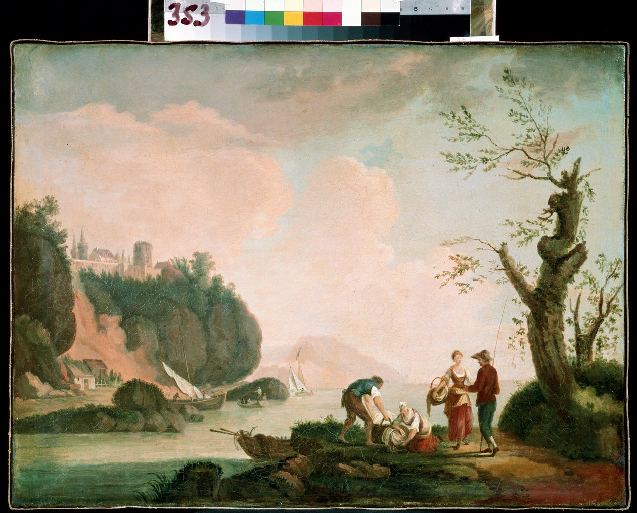 Fiskerne. Maleri af Simon Mathurin Lantarat (1729-1778). Olie på lærred. Fransk kunst, Rokoko. Mikhail Kroshitsky kunstmuseum, Sevastopol (Sevastopol) Ukraine af Simon Mathurin Lantarat