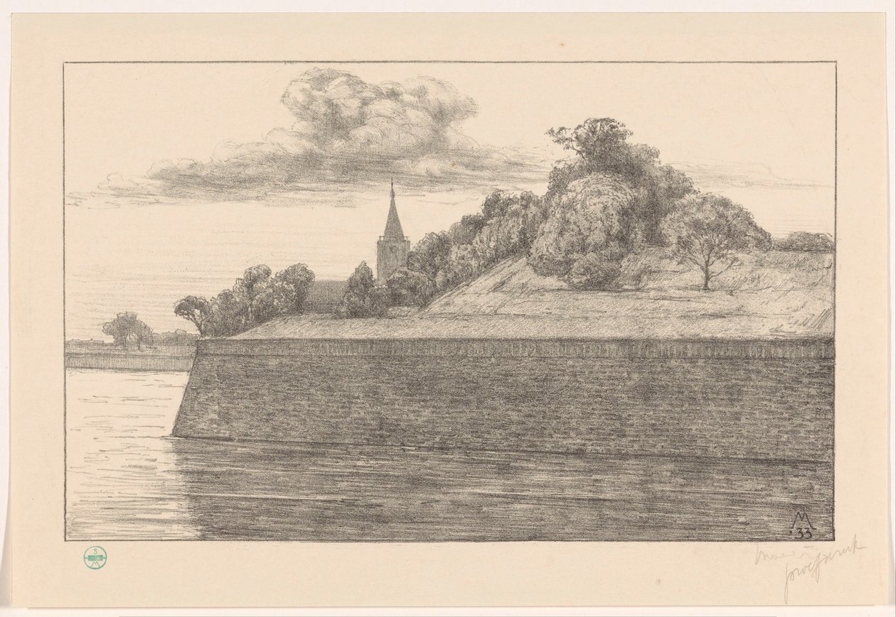 Udsigt over Promers bastion (original titel) Voldene i Naarden (original serietitel) af Simon Moulijn (signed by artist)