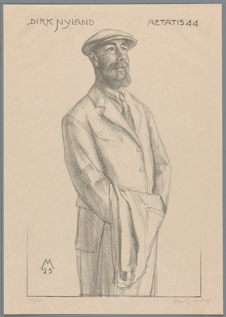 Portræt af Dirk Hidde Nijland med frakke over armen af Simon Moulijn (signed by artist)