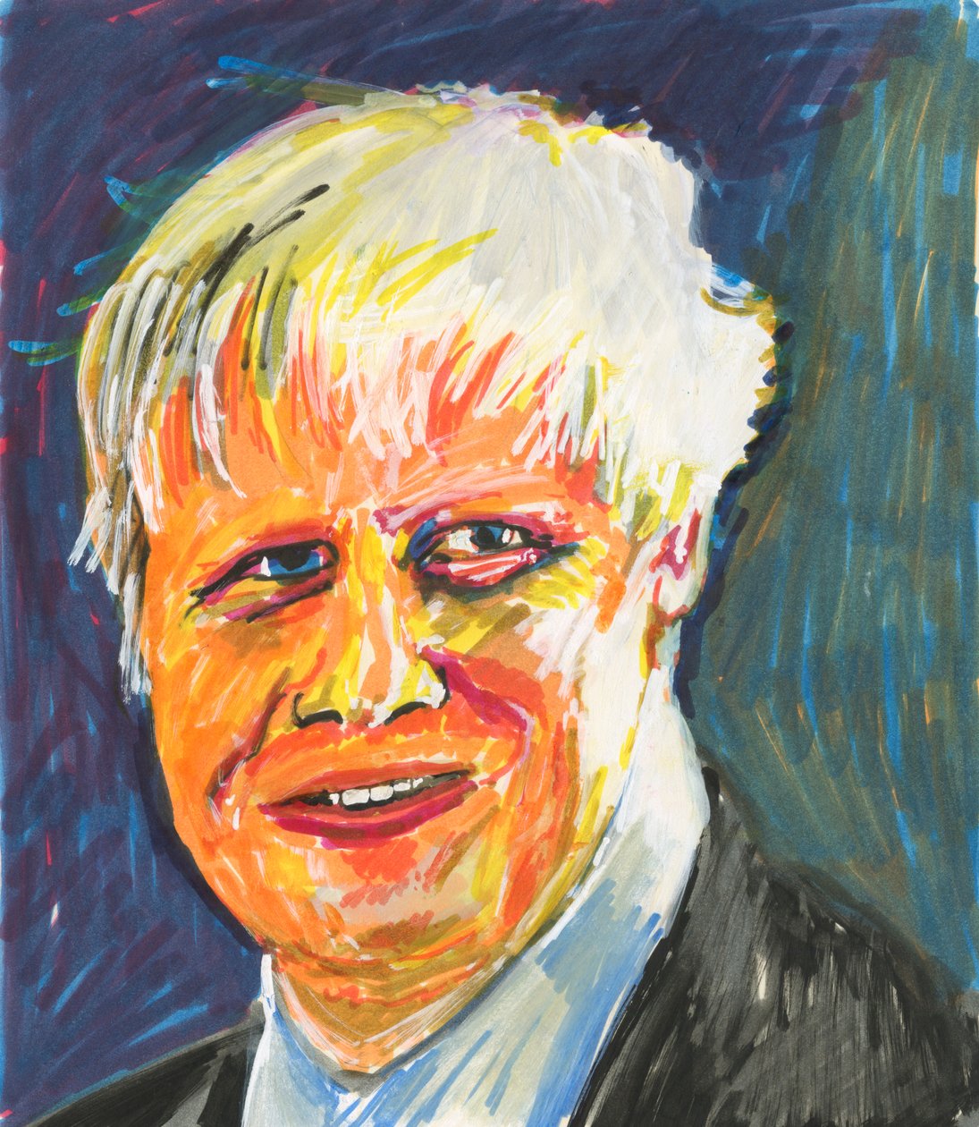 Boris Johnson, 2019 (blæk og akrylmalingspenne på papir) af Simon Neville