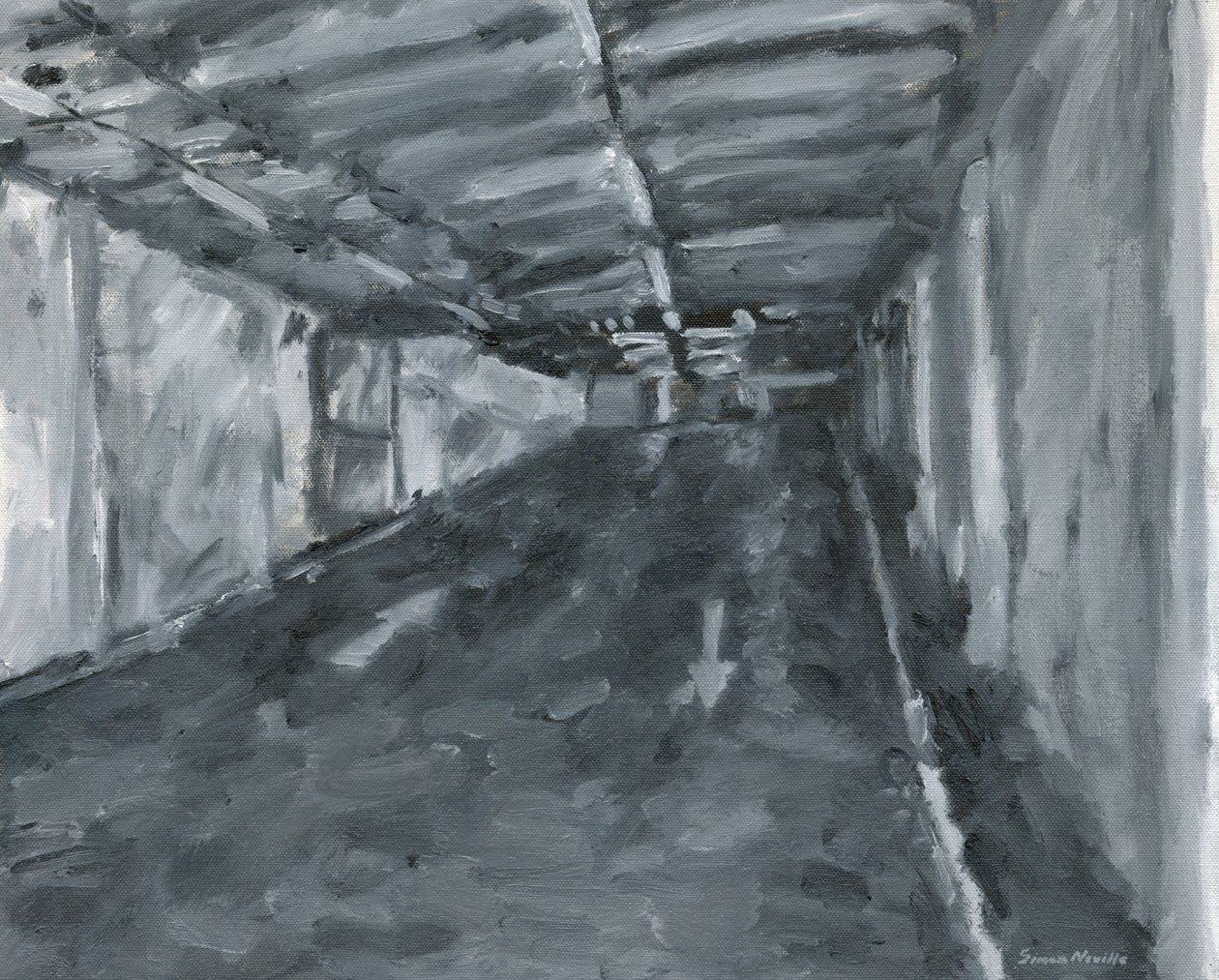 Parkeringshus interiør nr. 11, 2023 (olie på lærred) af Simon Neville