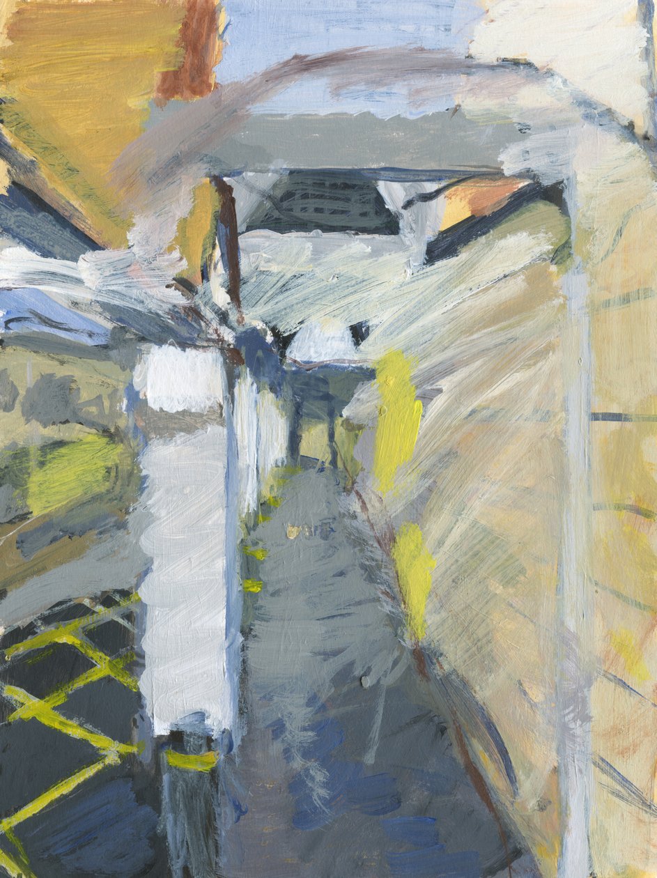 Carpark walkway, 2024 (akryl på papir) af Simon Neville