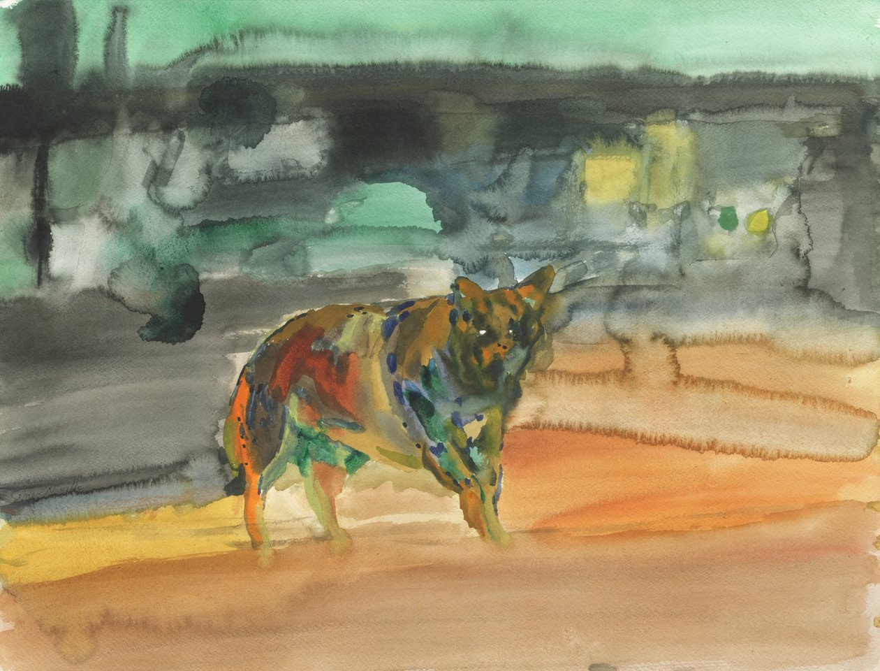 City coyote, 2019 (akvarel og gouache på papir) af Simon Neville