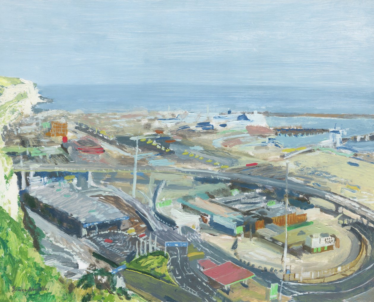 Port of Dover, 2019 (olie på panel) af Simon Neville