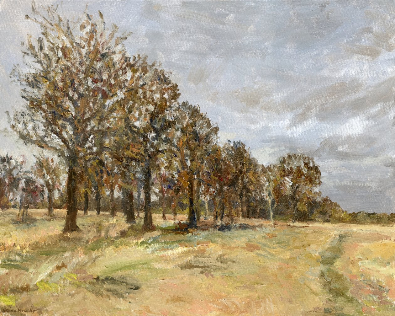 Woodland, Richmond Park no 6, 2022 (olie på lærred) af Simon Neville