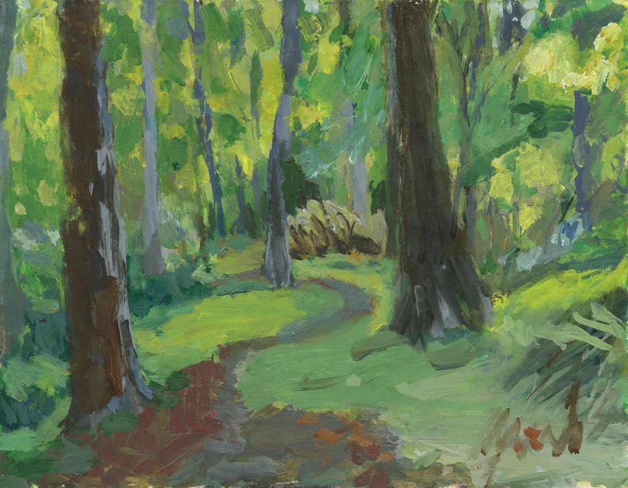 Woodland pathway, 2023 (akryl på papir) af Simon Neville