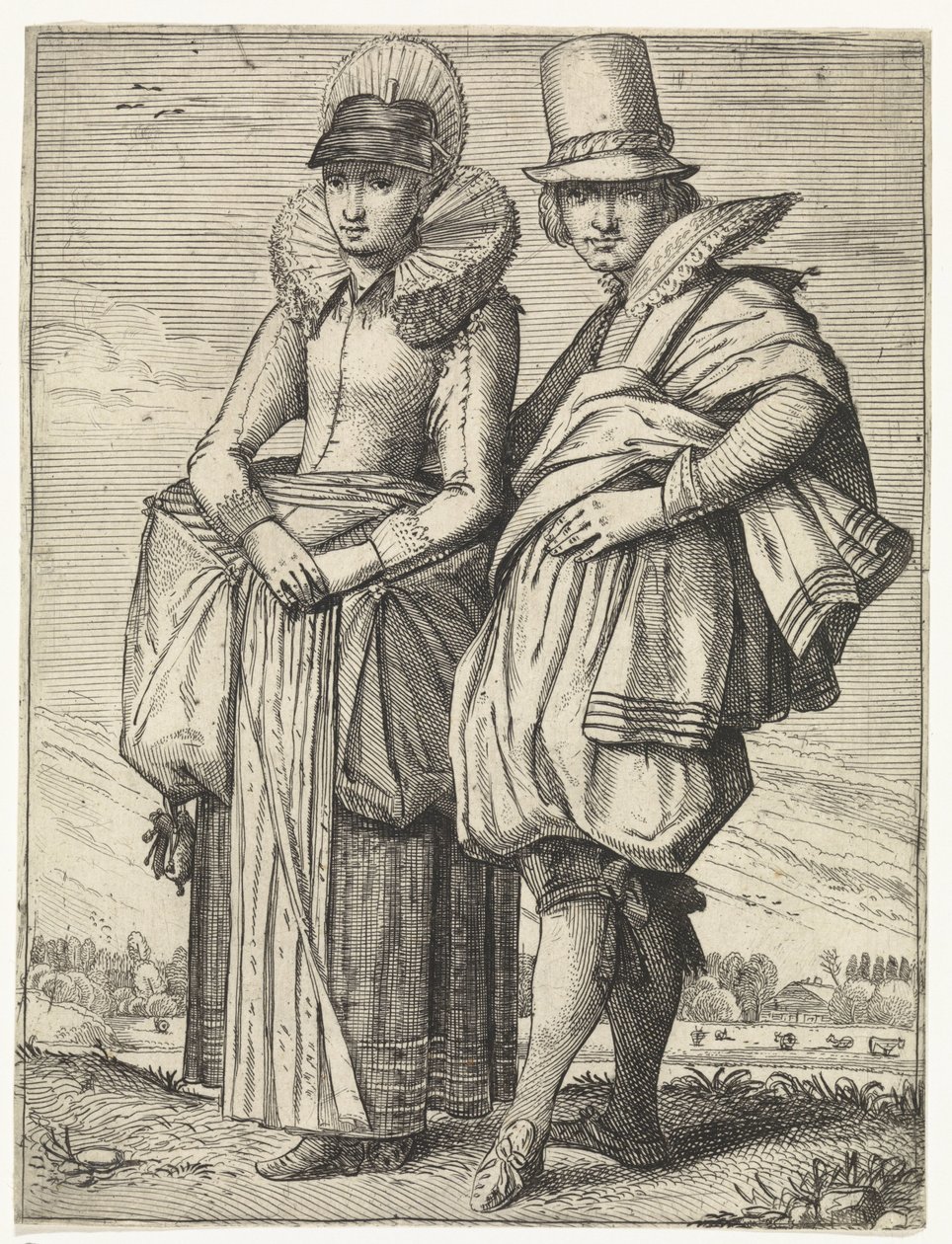 Mand og kvinde klædte sig efter mode omkring 1625 af Simon Poelenburg (attributed to)