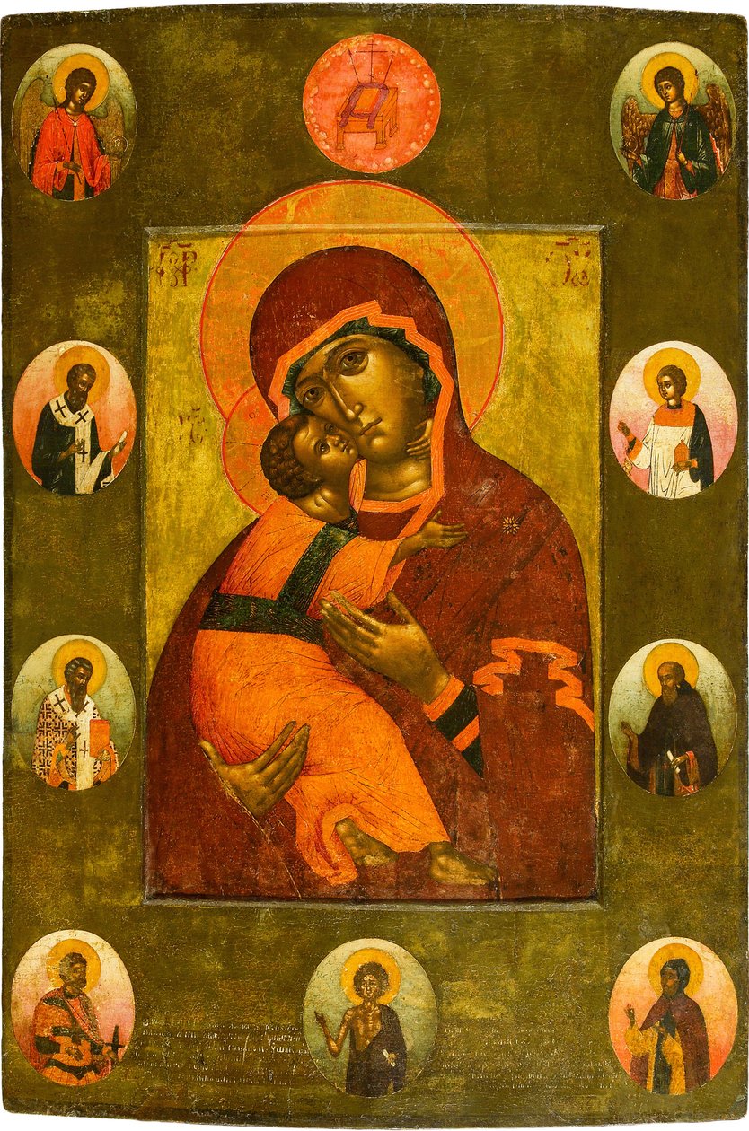 Jomfruen af Vladimir med udvalgte hellige af Ushakov, Simon (Pimen) Fyodorovich (1626-1686). Tempera på panelet af Simon Ushakov