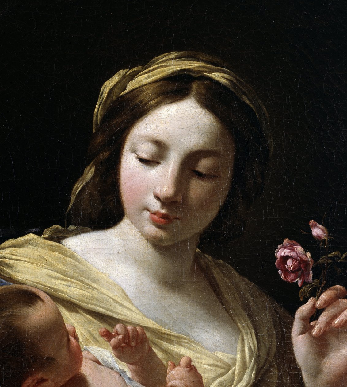 Detalje af "" Jomfruen og Jesusbarnet" (olie på lærred) af Simon Vouet