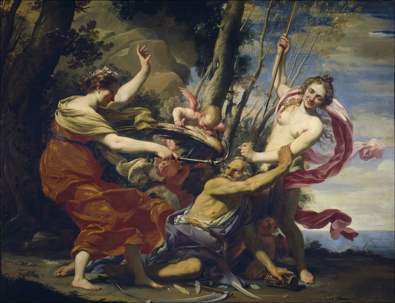 Fader Tid overvundet af kærlighed, håb og skønhed - Vouet, Simon (1590-1649) - 1627 - Olie på lærred - 107x142 - Museo del Prado, Madrid af Simon Vouet