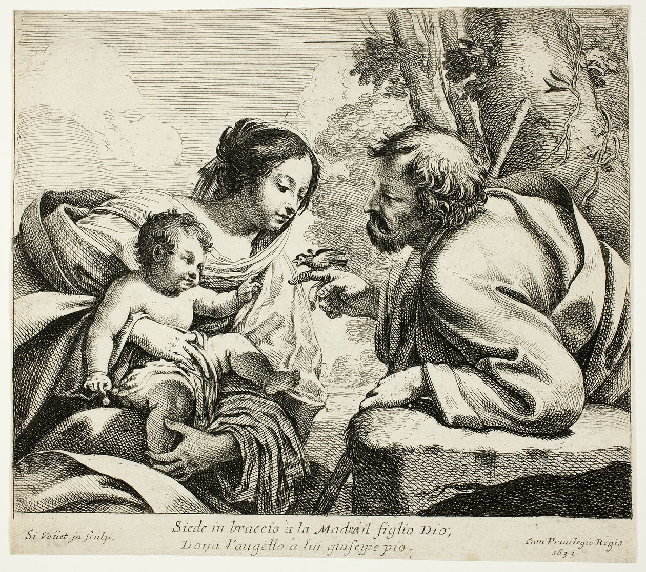 Den hellige familie med en fugl af Simon Vouet
