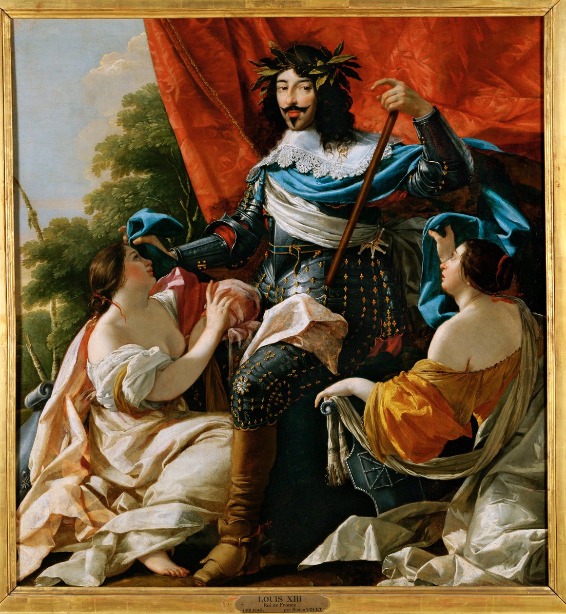 Ludvig XIII mellem to kvinder, der symboliserer Frankrig og Navarra ... af Simon Vouet