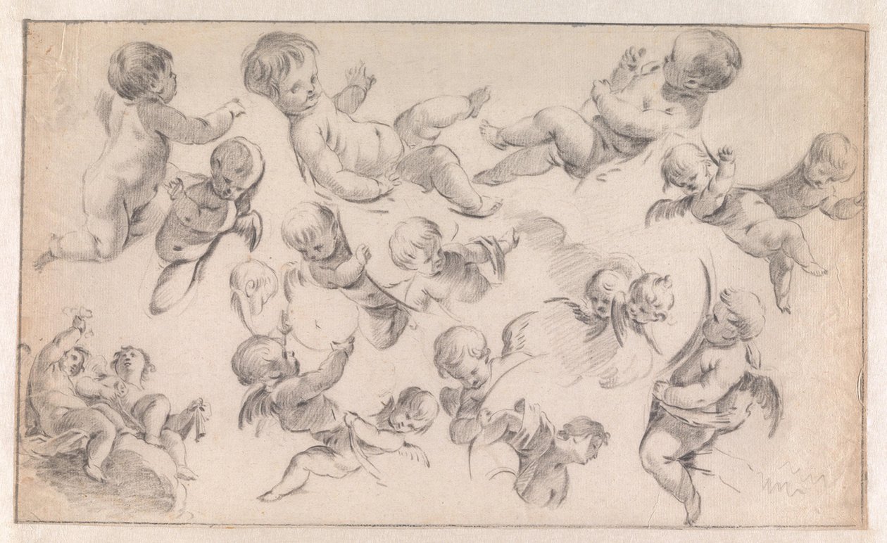 Studie til en dekoration med putti af Simon Vouet