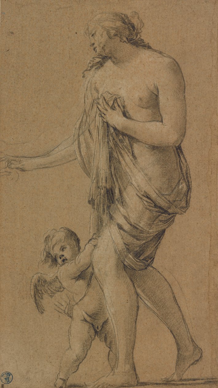 Studie til figurerne Venus og Amor (recto); Studie af et mandligt nøgenbillede (verso) af Simon Vouet