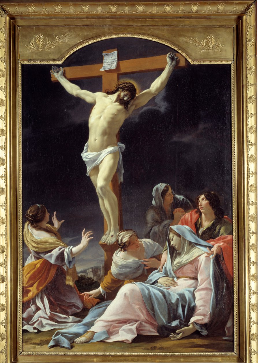 Korsfæstelsesmaleriet af Simon Vouet (1590-1649) 1600-tallet søn. 2,16x1,46 m Lyon, Musee des Beaux Arts af Simon Vouet