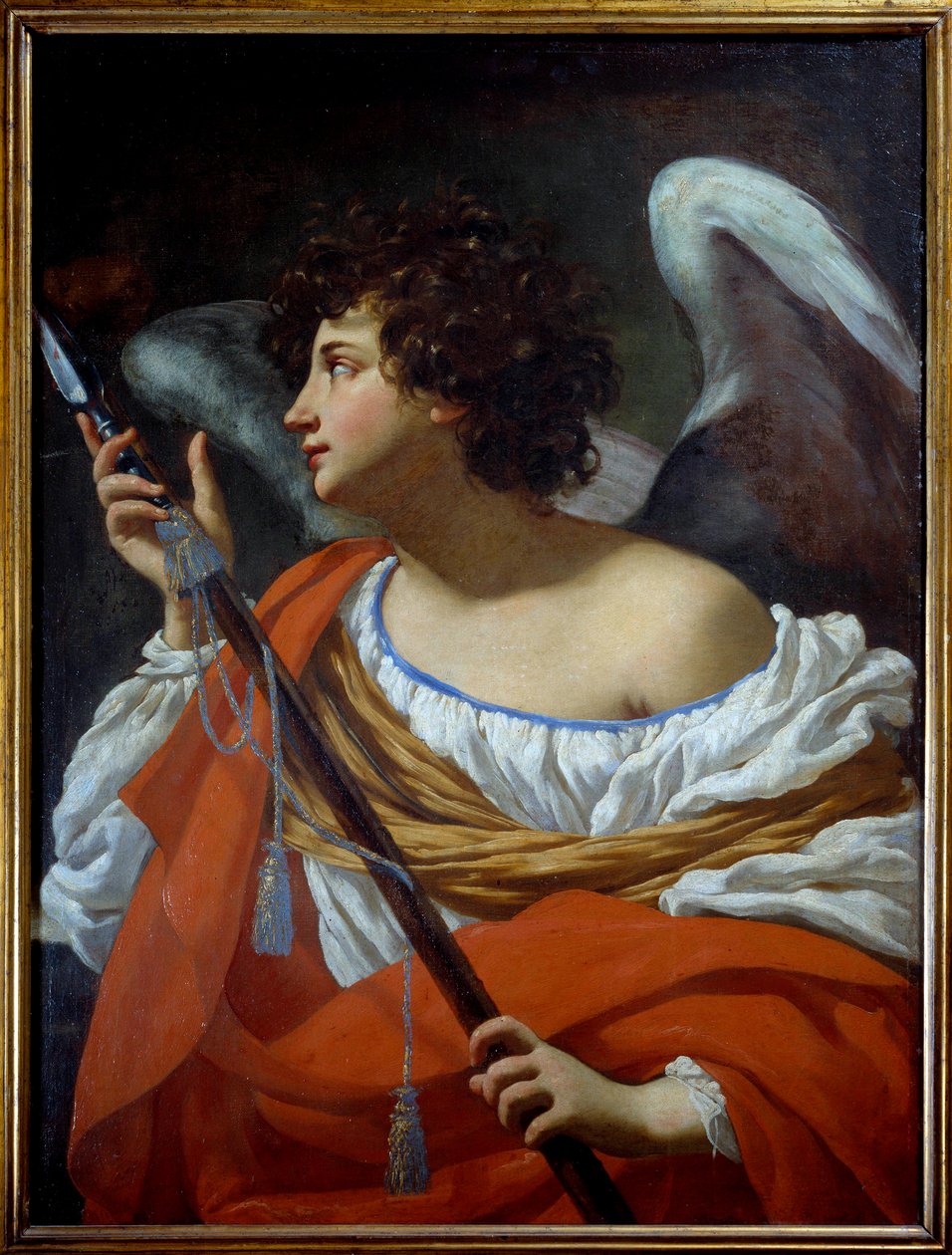The angel carrying the spear having pierced the heart of Christ and the sponge soaked in vinegar Painting by Simon Vouetdani af Simon Vouet